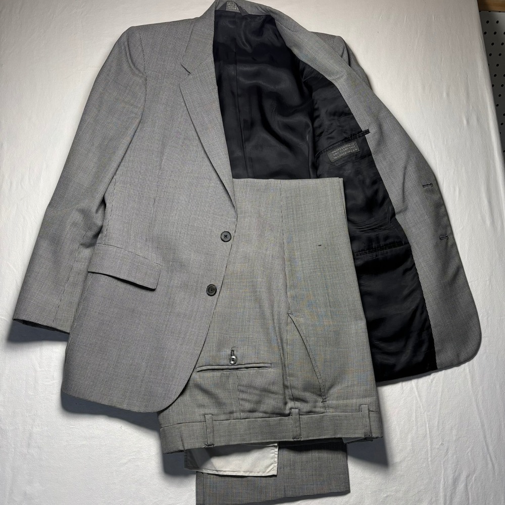Christian Dior Monsieur 2pc Suit Mens 44R 32x31 Black White Houndstooth Blazer